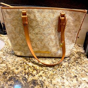 Brahmin cream, grey and saddle in color shoulder purse